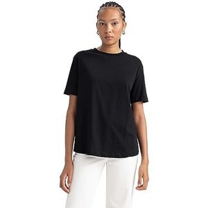 DeFacto Dames T-shirt - klassiek basic shirt voor dames - comfortabel T-shirt voor vrouwen, zwart, L