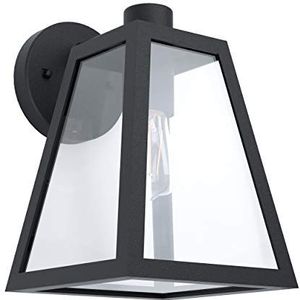 EGLO Buitenwandlamp Mirandola, 1-vlammige buitenlamp vintage, retro, wandlamp van gegoten aluminium in zwart en helder glas, buitenlamp met E27-fittin