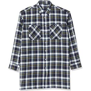 Flanellen overhemd geweven flanel extra lang 105 cm ruglengte, marine/groen/wit, L