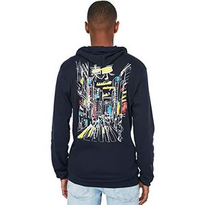 Trendyol Heren Navy Blue Male Regular Fit Lange Mouwen Hooded T-Shirt, XL