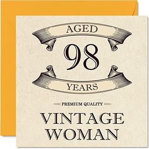 Vintage 98e verjaardagskaarten voor vrouwen - leeftijd 98 jaar - leuke verjaardagskaart voor mama zus vrouw oma oppas oma tante, 145 mm x 145 mm dames wenskaarten, 98e verjaardagskaart