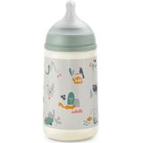 Suavinex Babyfles 270 ml, babyfles met symmetrische speen van siliconen SX Pro, met anti-koliek ventiel, babyfles met zuignap, gemiddelde doorstroming, M, voor kinderen +3 maanden, walk in het park,