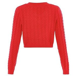 Aleva Dames korte trui met V-hals en twist-gebreid rood maat XS/S, rood, XS
