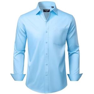 Alimens & Gentle Mens Dress Shirts Long Sleeve Wrinkle Free Stretch Business Casual Button Down Shirts Blue Medium
