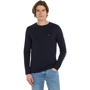 Tommy Hilfiger Heren shirt met lange mouwen Tommy Logo Long Sleeve Tee Basic, Blauw (Desert Sky), XS