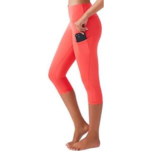 Los Ojos Capri leggings voor dames – yogabroek met zakken, workout-legging met hoge spek-weg-taille voor vrouwen, koraalrood, XXL