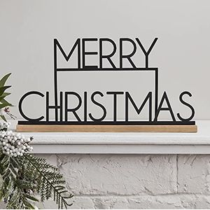 Ginger Ray NOEL-131 Metalen Vrolijk Kerstbord, Zwart