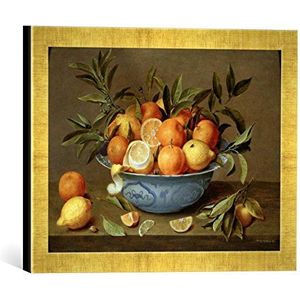 Ingelijste foto van Jacob van Hulsdonck ""Still Life with Oranges and Lemons in a Wan-Li Porcelain Dish"", kunstdruk in hoogwaardige handgemaakte fotolijst, 40x30 cm, goud raya