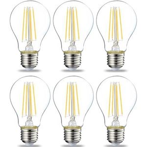 Amazon Basics Schroeflamp, Edison, E27, led, 7 W (gelijkwaardig aan 60 W), transparant filament, warmwit, niet dimbaar, set van 6