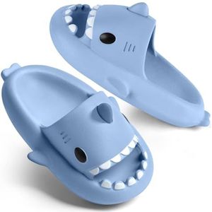 flintronic Cloud Shark Slides slippers, haaienslippers, antislip pantoffels, schoenen, uniseks, cartoon haai, badschoenen voor zomer, Dunst blauw, 42/43 EU