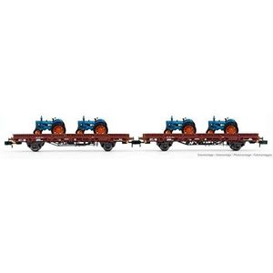 ARNOLD HN6487 2-Eenheid Pack Flat Wagons Rmms in Bruine Livery, Geladen met Tractoren Hanomag, Periode III-IV Rollend materieel