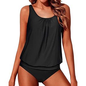 Yonique Two Piece Blouson Tankini Swimsuits for Women Modest Bathing Suits Loose Fit Swimwear Black XL
