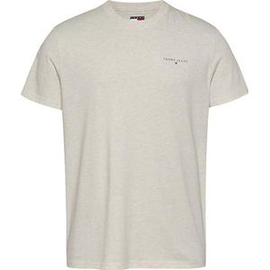 Tommy Jeans Heren korte mouwen ronde hals slim lineair borst T-shirt, beige (Oat Marl Htr), 3XL Grote maten