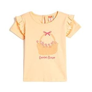 Koton Babygirls T-shirt met korte mouwen, ronde hals, ruches, geborduurd katoen, Salmon (992), 18-2 Jahre