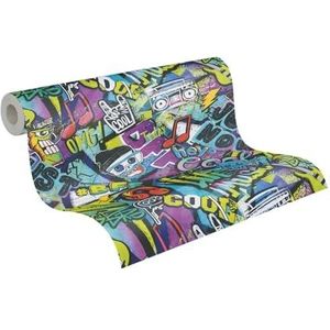 Kinderkamerbehang Lilly & Luis van A.S. Création: vliesbehang met graffiti-effect: 10,05 m x 0,53 m: veelkleurig, zwart: made in Germany: 771421