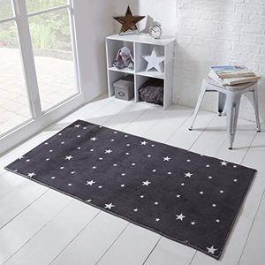 Dreamscene Antislip tapijt met sterrenprint, kindertapijt, polyester, pluisvrij, 60 x 120 cm, antraciet