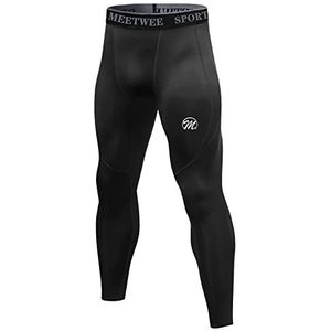 MEETWEE Compressiebroek voor heren, sportlegging, lange loopbroek, ademend, functionele onderbroek, tights, onderbroek, Lang-zwart, S