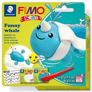 STAEDTLER 8035 21 FIMO Kids Boetseerklei Set - ""Funny Whale"" (Pack van 2 FIMO Kids Blokken, Stickers & Boetseergereedschap)