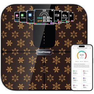 Healthkeep Personenweegschaal met Bluetooth, met TFT-kleurendisplay en ITO-technologie, 25 lichaamsgegevens met hartslag, app voor Andriod en iOS 180 kg/400 lb/28 st, bruin