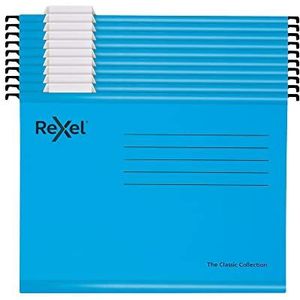 Rexel Classic Versterkte Foolscap Suspensie Bestand met Dividers, Recycled Kaart, 10 stuks, Blauw, 2115594