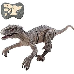 TECHNOBOT - Radiogestuurde Velociraptor Dinosaurus - Robot - 088360 - Grijs - Klaar om te spelen - Oplaadbare batterij en batterijen inbegrepen - Infrarood - Kinder speelgoed - Vanaf 6 jaar.