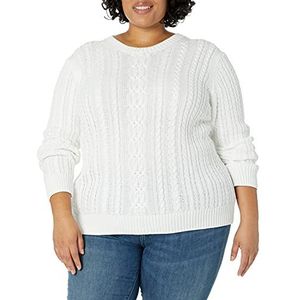 Amazon Essentials Dames Fisherman Cable Lange Mouw Crewneck Trui (Verkrijgbaar in Grote Maat), Wit, 2X