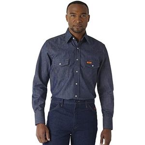 Wrangler Men's Big and Tall Big & Tall Flame Resistant Western Two Pocket Snap Shirt, Denim, 2XT