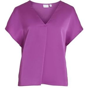 Vila Dames Viellette V-hals S/S Satin Top Noos blouse met korte mouwen, Cattleya Orchid, 44