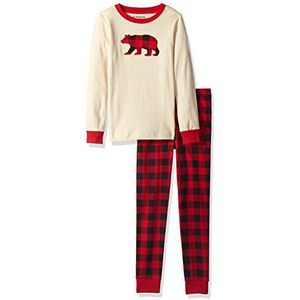 Hatley Meisjes lange mouw Appliqué Pyjama Sets, Wit (Buffalo Plaid 100), 4 Jaren
