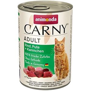 Animonda Carny Adult Kattenvoer, Nat Voer Voor Volwassen Katten, Rund, Kalkoen + Konijn, 6 X 400 G
