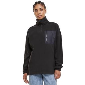 Urban Classics Polar Fleece Troyer Sweatshirt voor dames, zwart, 4XL