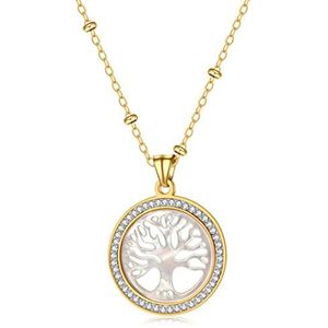 CILIFATAL Ketting levensboom van schelp roestvrij staal halsketting dames sieraden ketting voor meisjes, vriendin, mama, oma voor verjaardag, Moederdag, Roestvrij staal