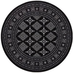 NORTHRUGS Nouristan Mirkan oosters tapijt, rond, woonkamertapijt, oosters laagpolig, vintage, oosters tapijt voor eetkamer, woonkamer, slaapkamer, zwart, 160 cm