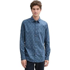 TOM TAILOR Heren 1045072 overhemd, 37146-middenblauw gestreept ontwerp, XXL, 37146 - Midden blauw gestreept ontwerp, XXL