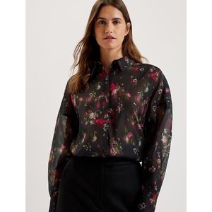 Ted Baker WMB-ATUEL-Oversized Bedrukt Shirt Met Lange Mouwen Zwart, Zwart, 38