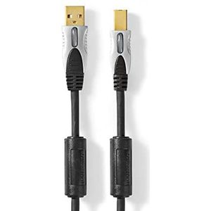 NEDIS USB-kabel | USB 2.0 | USB-A stekker | USB-B-stekker | 480 Mbps | verguld | rond | pvc | antraciet | harde blister 1.80 m 1.80 m
