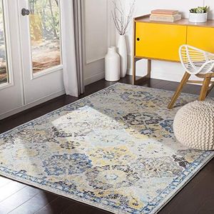 Surya Sicilië Vintage vloerkleed - vloerkleden, woonkamer, gangvloer, keuken, traditioneel veelkleurig boho-tapijt, onderhoudsvriendelijk pool, Boheems groot tapijt, 160 x 220 cm, blauw, mosterd,