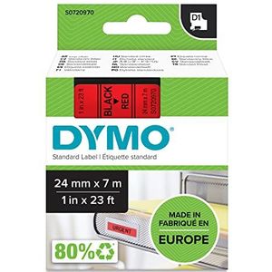 DYMO originele D1 labels | zwarte afdruk op rode tape | 24 mm x 7 m | zelfklevende labels voor de LabelManager labelmaker | gemaakt in Europa
