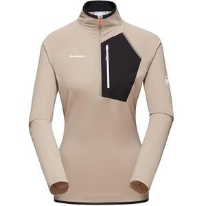 Mammut Polartec Power Grid Damespullover met halve rits, XS, beige, functioneel shirt, bovendeel voor sporters, Savannah-zwart, XS