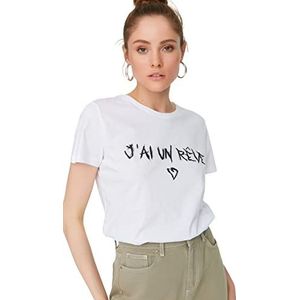 Trendyol Dames Regular Basic T-shirt met ronde hals, Kleur: wit, S