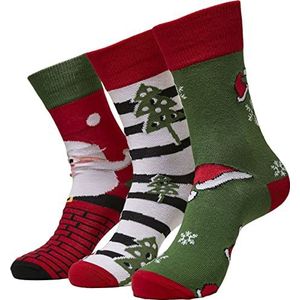 Urban Classics Unisex sokken voor mannen en vrouwen met kerstmotieven, multipack, Stripe Santa Christmas Socks 3-pack, maten 35-50, multicolor, 35/38 EU