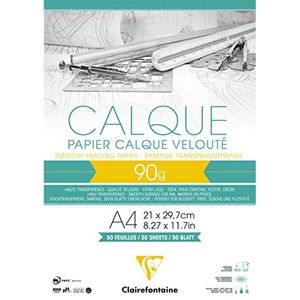 Clairefontaine - Ref 97133C - Tracing Paper Pad (50 vellen) - A4 formaat, 90/95g, hoge transparantie, glad oppervlak, zuurvrij, afdrukbaar - Geschikt voor inkt, marker en potlood