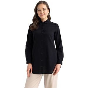 DeFacto Hemdblouse met lange mouwen voor dames, hemd met knopen voor vrijetijdskleding, zwart, XXL