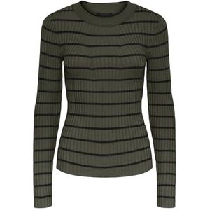 PIECES Dames Pccrista Ls O-Neck Knit Noos Bc Pullover, Bos Nacht/Stripes: zwart smal, S
