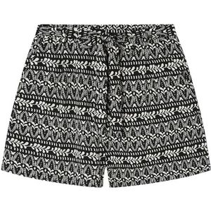 Fluid Short met riem en rug elastische band in rustieke viscose, Zwart, 32