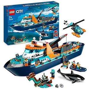 LEGO 60368 City Poolonderzoeksschip, Grote Drijvende Speelgoed Boot met een Helikopter, een Onderwaterrobot, een Vikingscheepswrak, 7 Mini Figuren en een Walvis Mini Poppetje, Cadeau voor 7+ Jaar Oud