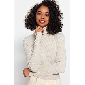Trendyol Dames rechte lange mouwen slanke sweater, stone, S