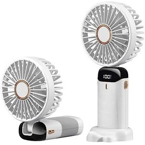 10.000mA Mini Portable Fan Opvouwbare Verstelbare Hoekventilator 5 versnellingen Verstelbare USB Oplaadbare Handventilator Geschikt voor binnen en buiten (wit)