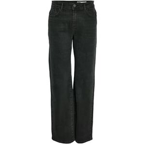 NOISY MAY Women's Denim Pants Wide Leg Mid Waist Stretch Pants NMYOLANDA, Colour:Black-2, Size:27W / 30L, Beenlengte:L30