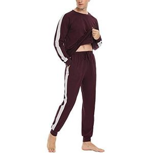 Doaraha Pyjama voor heren, tweedelige nachtkleding, lang, katoen, lange mouwen, slaapkleding, huispak, ronde hals, slaapshirt en geruite pyjamabroek voor herfst en winter, streep winerot, S